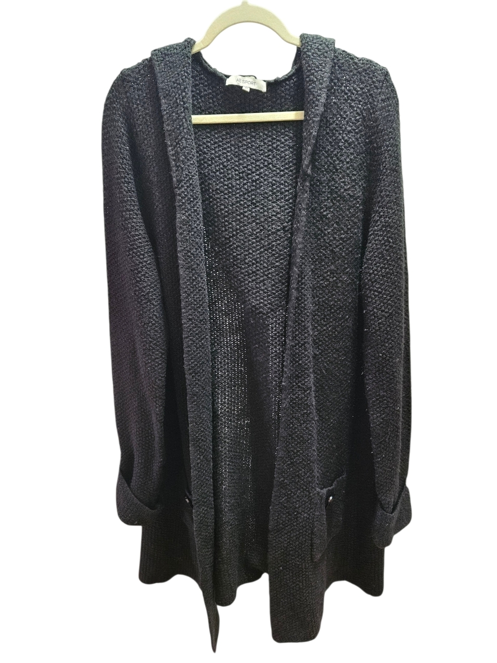 AE Sport Black Hooded Open-Front Women's Wool Blend Long Sweater Cardigan